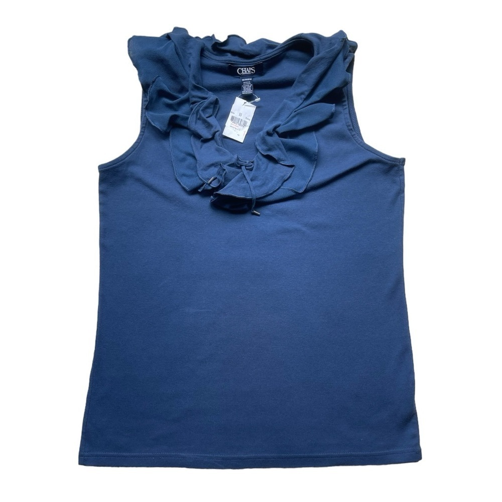 Chaps Blue Ruffle Lace-Up Sleeveless Blouse Size XS